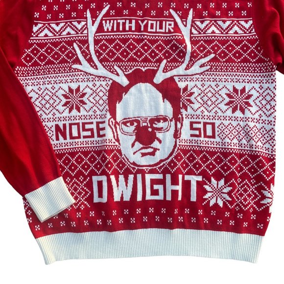 The Office Dwight Schrute Rudolph Red Nose so Dwight Ugly Christmas Sweater-XL - Picture 5 of 9
